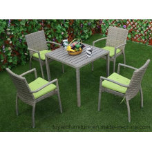 New American Outdoor Gartenmöbel Patio PE Resin Wicker Grau Polywood Tisch und 4PCS Restaurant Stühle